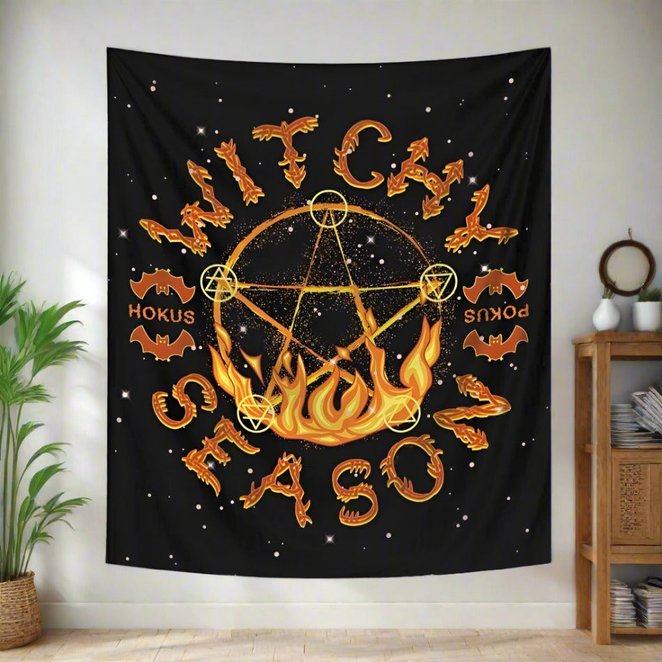 Pentacle Wicca Tapestry Halloween Wall Hanging-MoonChildWorld