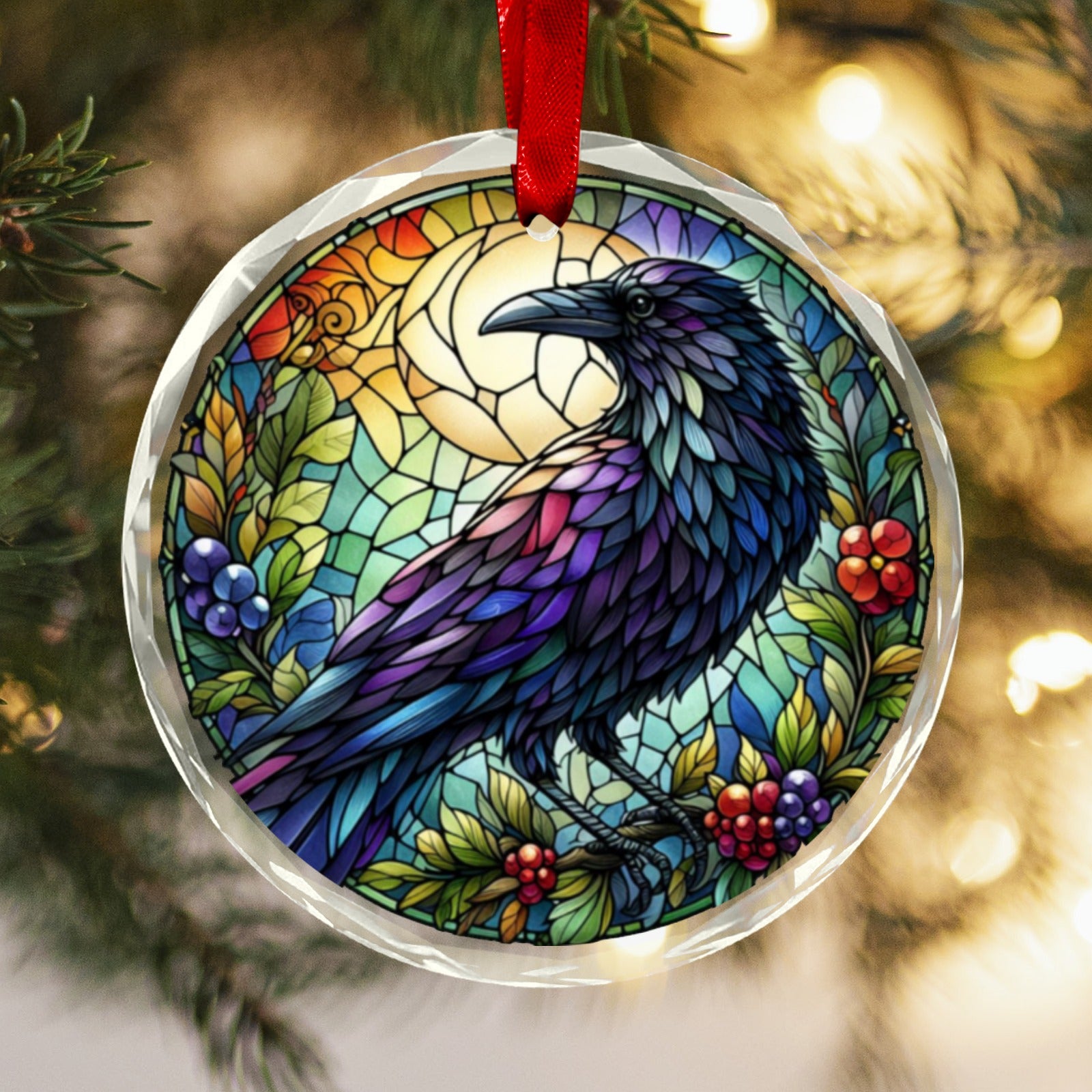 Gothic Crow Christmas Ornament Black Raven Glass Christmas Ornament-MoonChildWorld