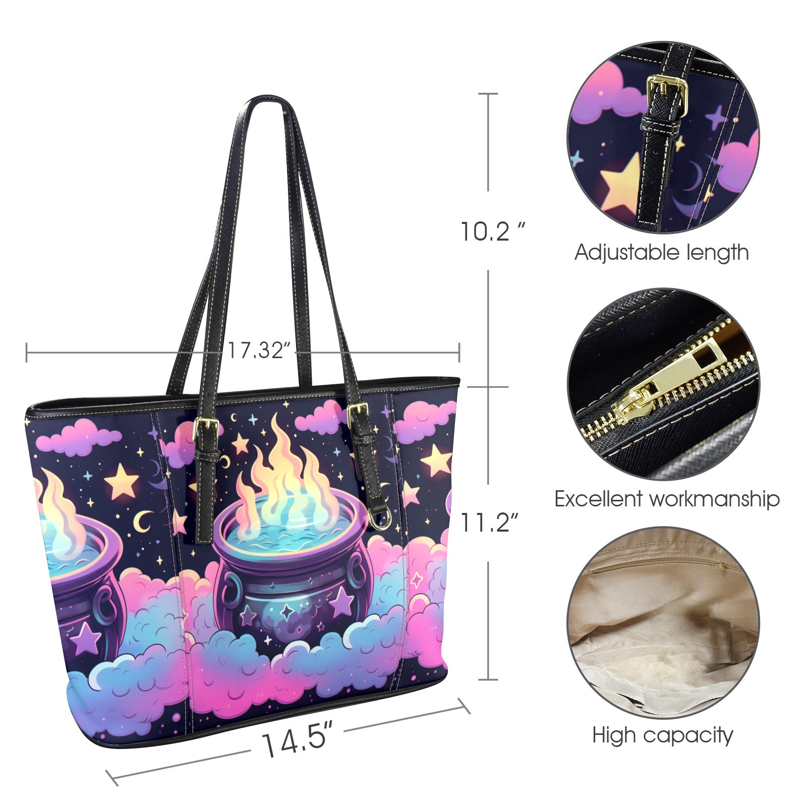 Magic Cauldron Witch Tote Bag-MoonChildWorld