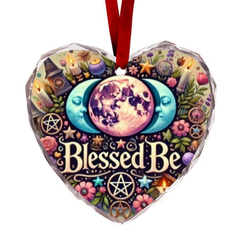 Pentacle Triple Moon Pagan Christmas Heart-Shaped Crystal Glass Ornament