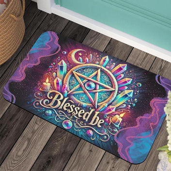 Magick Crystal Pentacle Wicca Doormat for Pagan Decor - Witchy Pentagram Doormat