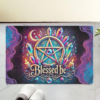 Magick Crystal Pentacle Wicca Doormat for Pagan Decor - Witchy Pentagram Doormat
