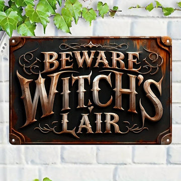 Beware Witch's Lair Metal Sign Witch Wall Decor Halloween Welcome Sign-MoonChildWorld