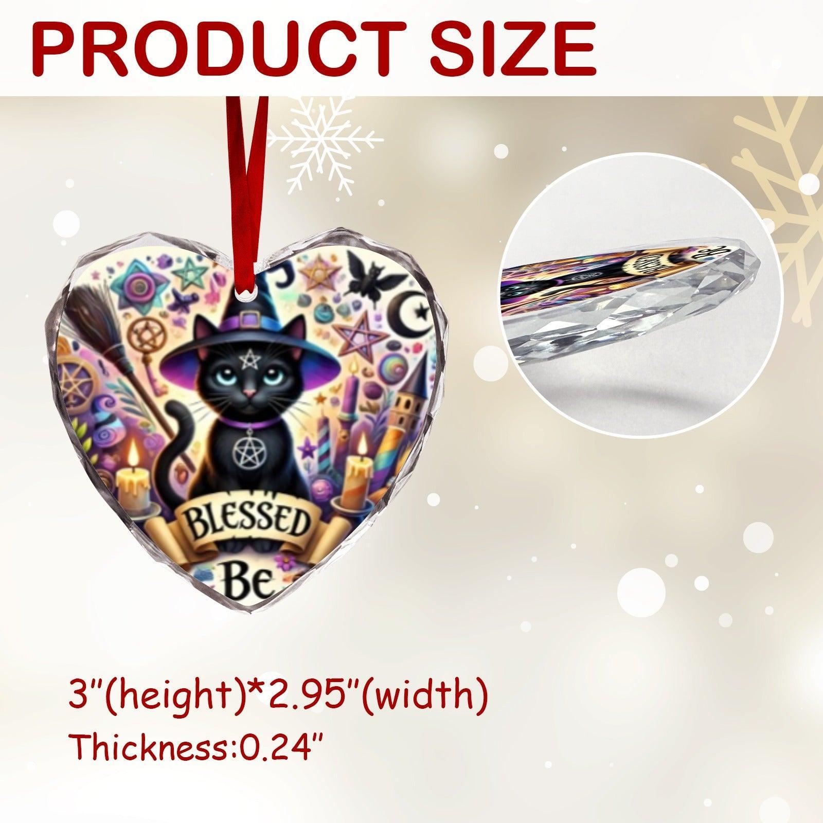 Witchy Black Cat Wicca Yule Heart-Shaped Crystal Glass Ornament-MoonChildWorld