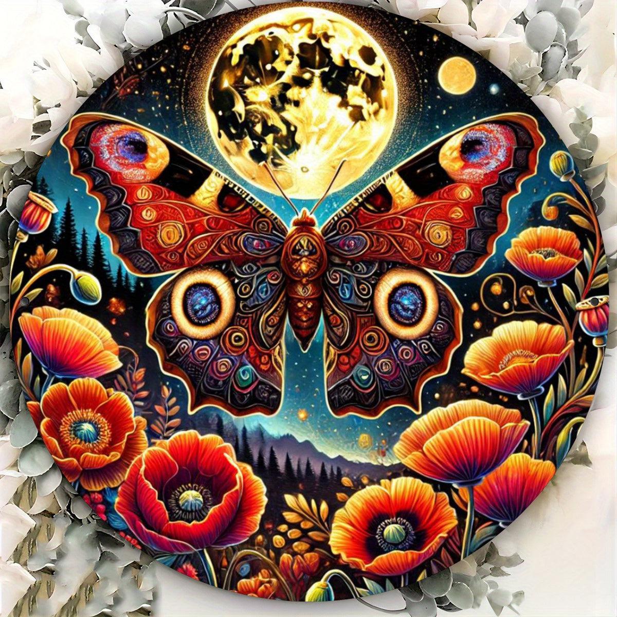 Moon and Butterfly Wall Art Lunar Moth Metal Sign-MoonChildWorld