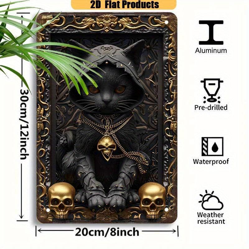 Gothic Wizard Cat Wall Art Wicca Black Cat Metal Sign Witchcraft Wall Decor-MoonChildWorld