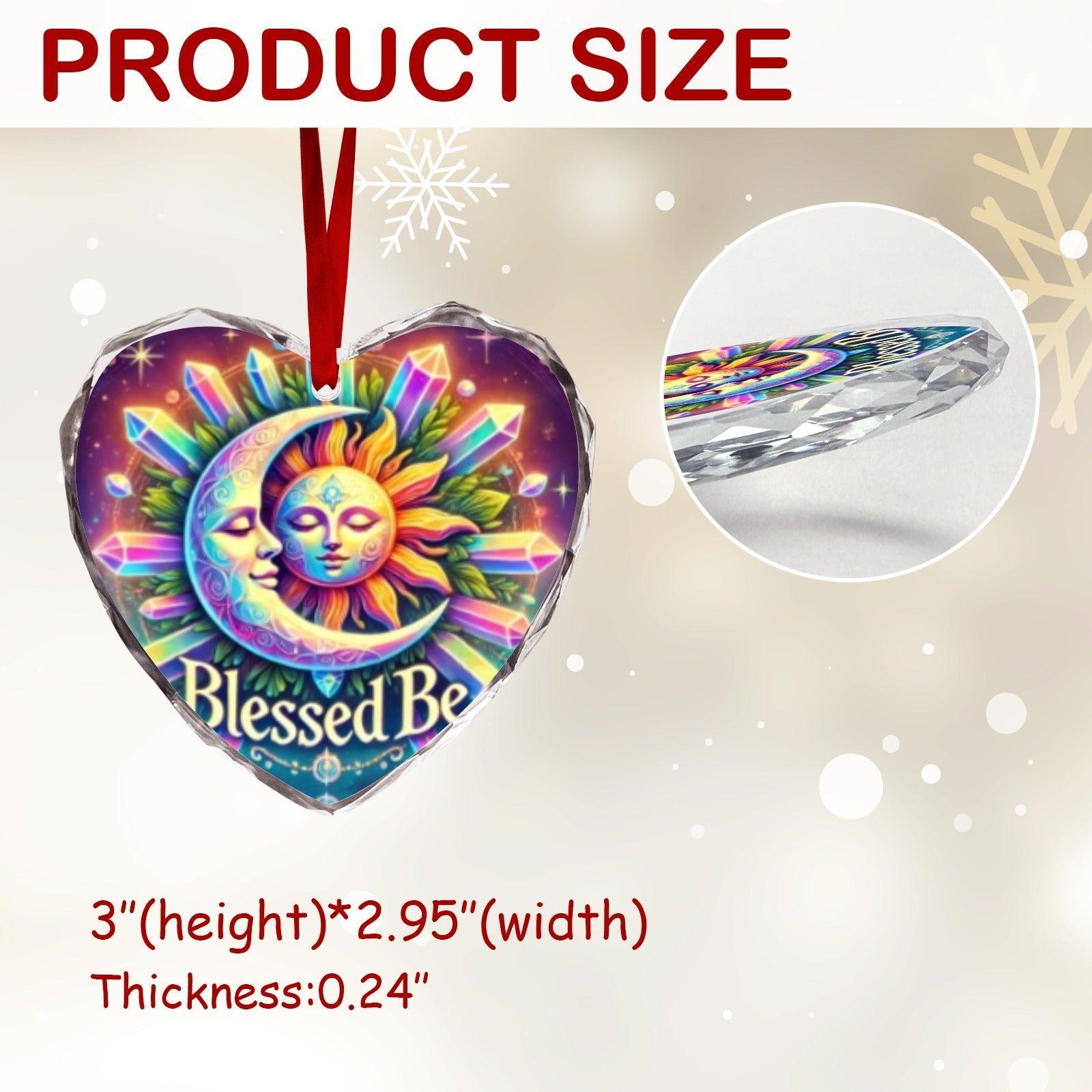 Celestial Sun Moon Pagan Yule Heart-Shaped Crystal Glass Ornament-MoonChildWorld