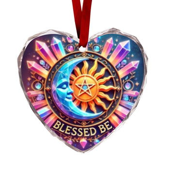 Pagan Yule Sun Moon Wicca Christmas Heart-Shaped Crystal Glass Ornament