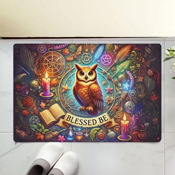 Blessed Be Wicca Owl Doormat Witchy Doormat for Pagan Home Decor