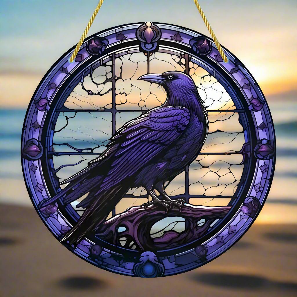 Dark Raven Gothic Suncatcher Crow Window Decor Whimsical Crow Decor Crow Suncatcher-MoonChildWorld