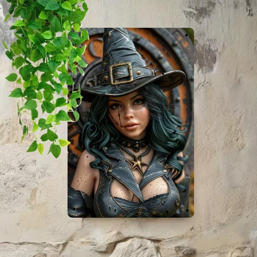 Steampunk Witch Wall Sign Gothic Witch Metal Sign Halloween Wall Decor-MoonChildWorld