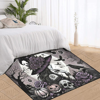 Moonlit Dark Witch Area Rug Gothic Witch Carpet for Halloween