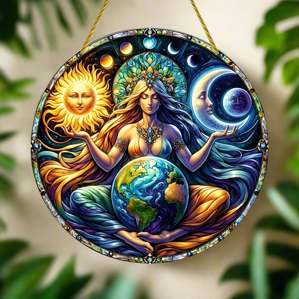 Gaia Goddess Suncatcher Wicca Pagan Acrylic Round Sign Mother Earth Suncatcher-MoonChildWorld