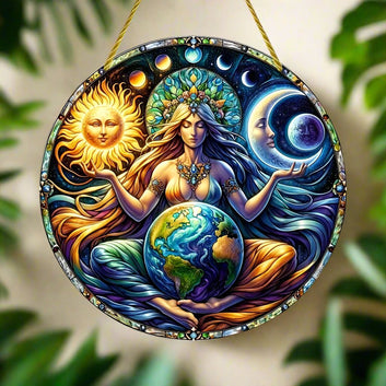 Gaia Goddess Suncatcher Wicca Pagan Acrylic Round Sign Mother Earth Suncatcher