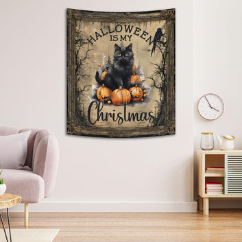 Occult Black Cat Tapestry Goth Wall Hanging for Halloween