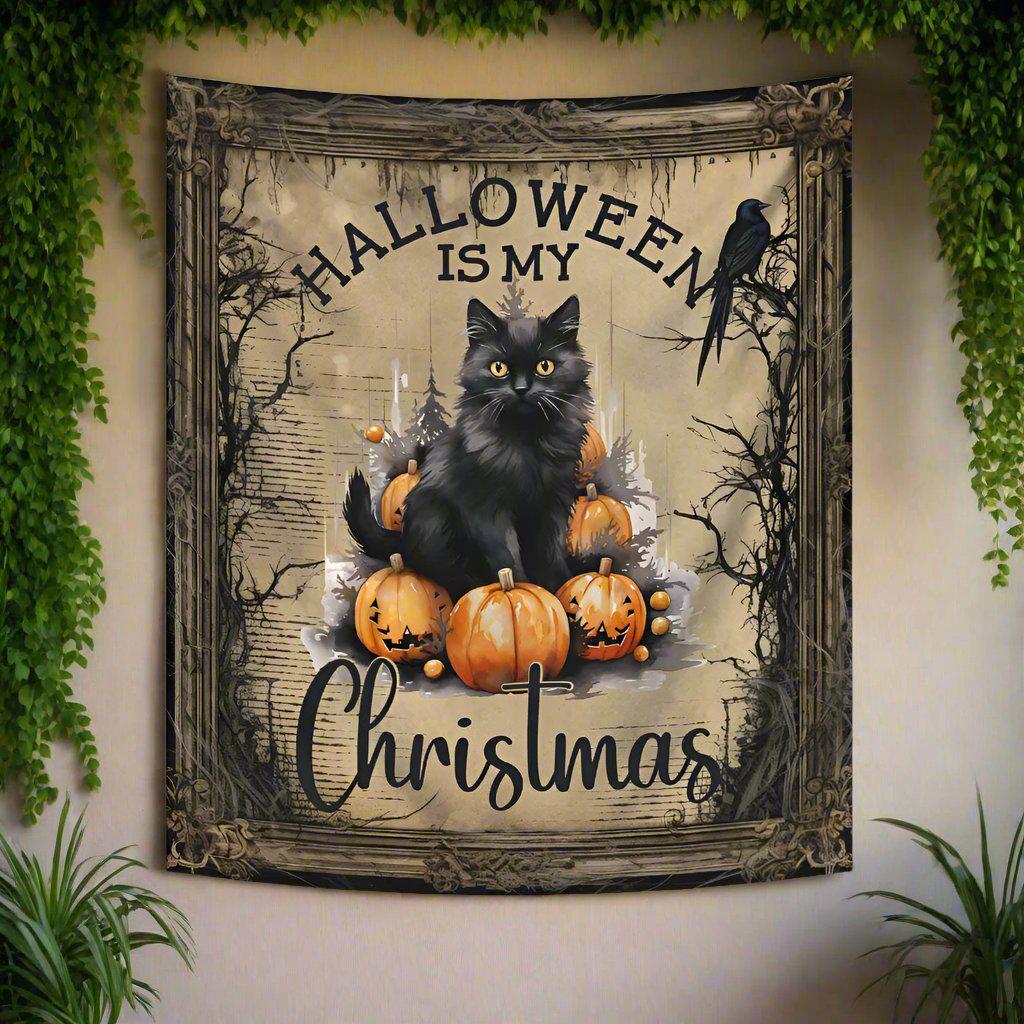 Occult Black Cat Tapestry Goth Wall Hanging for Halloween-MoonChildWorld