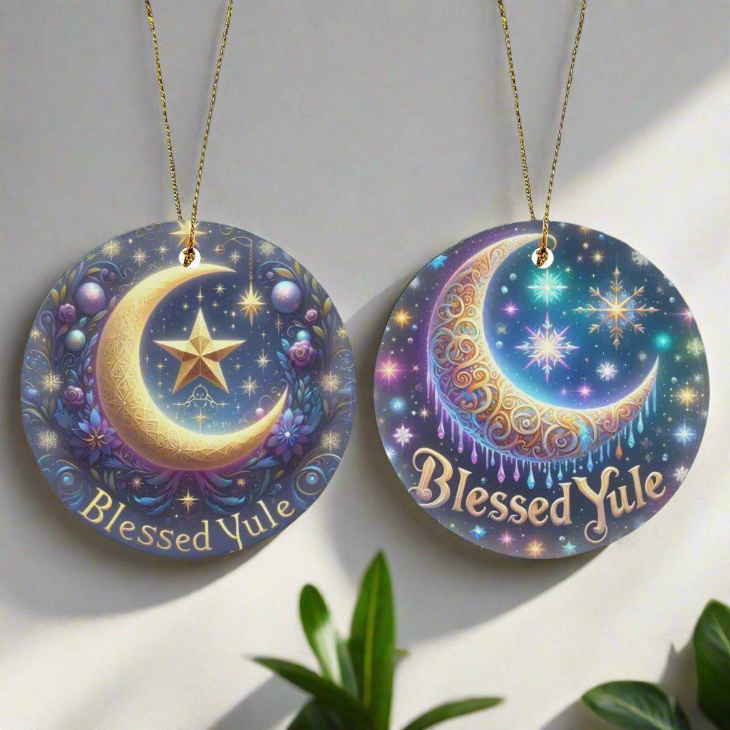 Crescent moon Ceramic Christmas Ornament for Pagan Yule Decor-MoonChildWorld