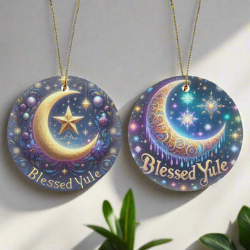 Crescent moon Ceramic Christmas Ornament for Pagan Yule Decor