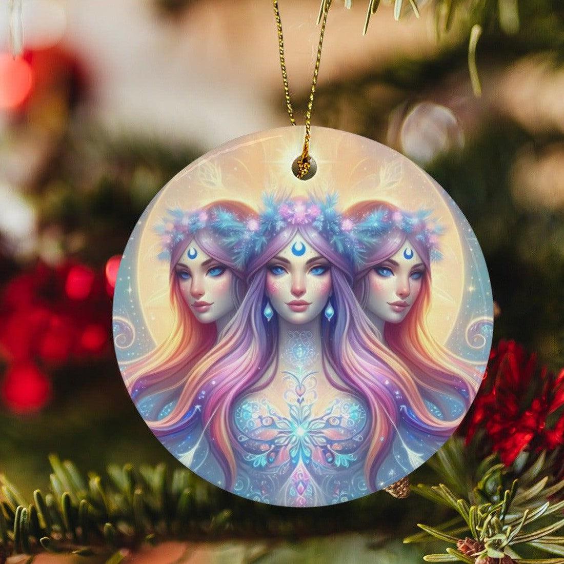 Triple Goddess Ceramic Christmas Ornament for Yule Tree Decorations-MoonChildWorld