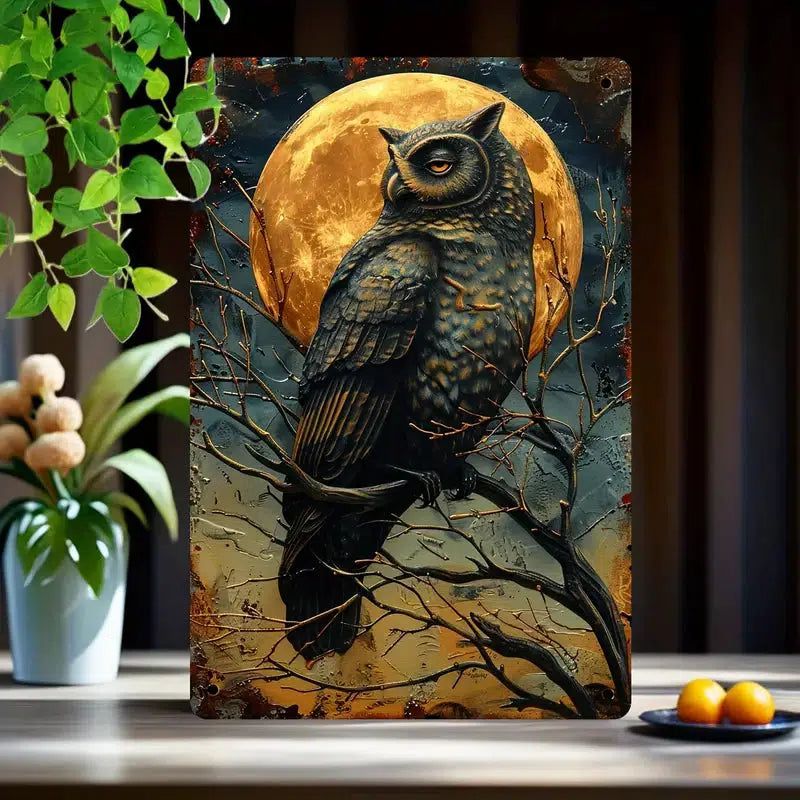 Owl Wall Sign Mystic Owl Metal Sign for Spirit Animal Home Decor-MoonChildWorld