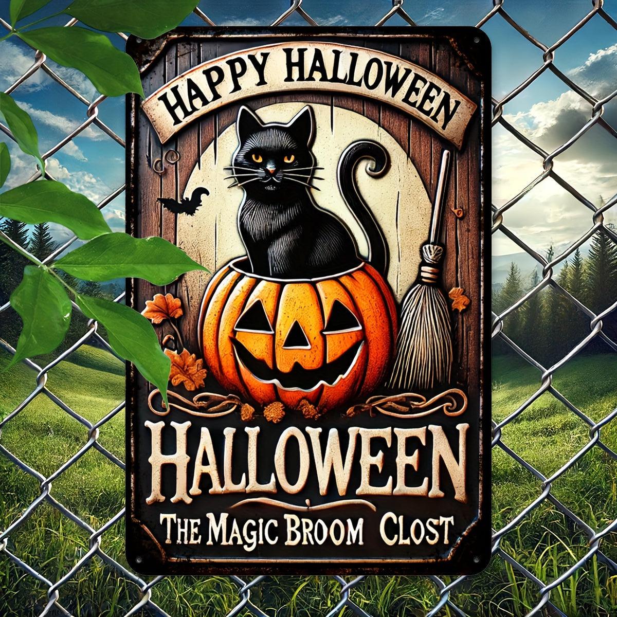 Pumpkin & Black Cat Wall Sign Halloween Welcome Sign-MoonChildWorld