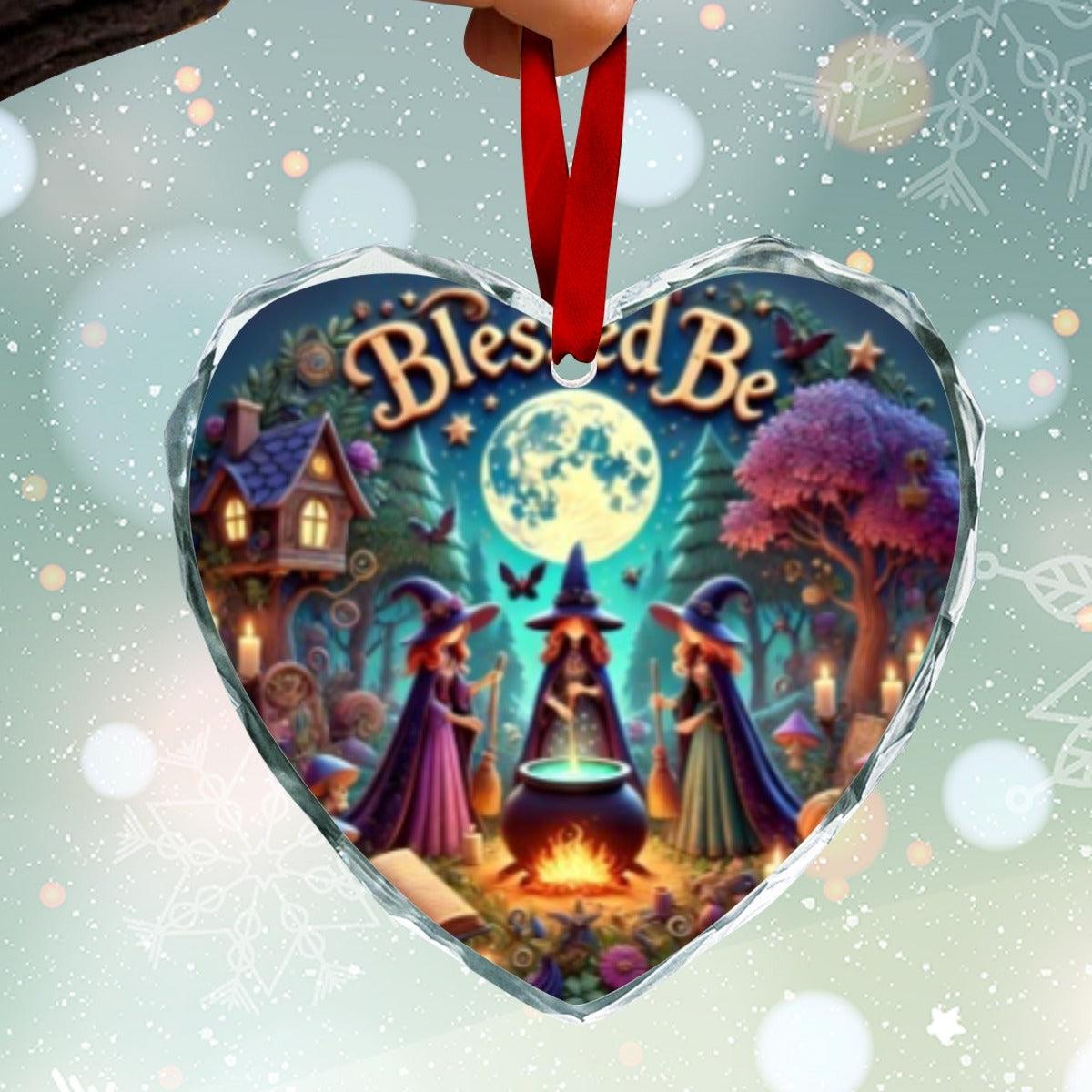 Halloween Moonlit Witch Gothic Christmas Heart-Shaped Crystal Glass Ornament-MoonChildWorld