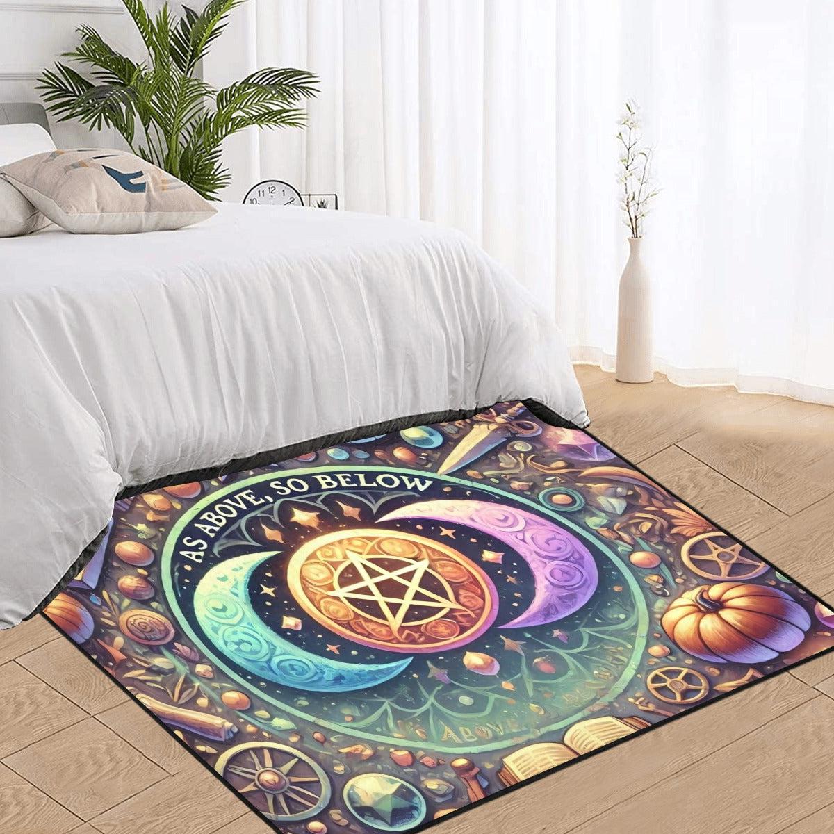 Pentacle Triple Moon Wiccan Area Rug Pagan Carpet Home Decor-MoonChildWorld