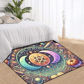 Pentacle Triple Moon Wiccan Area Rug Pagan Carpet Home Decor