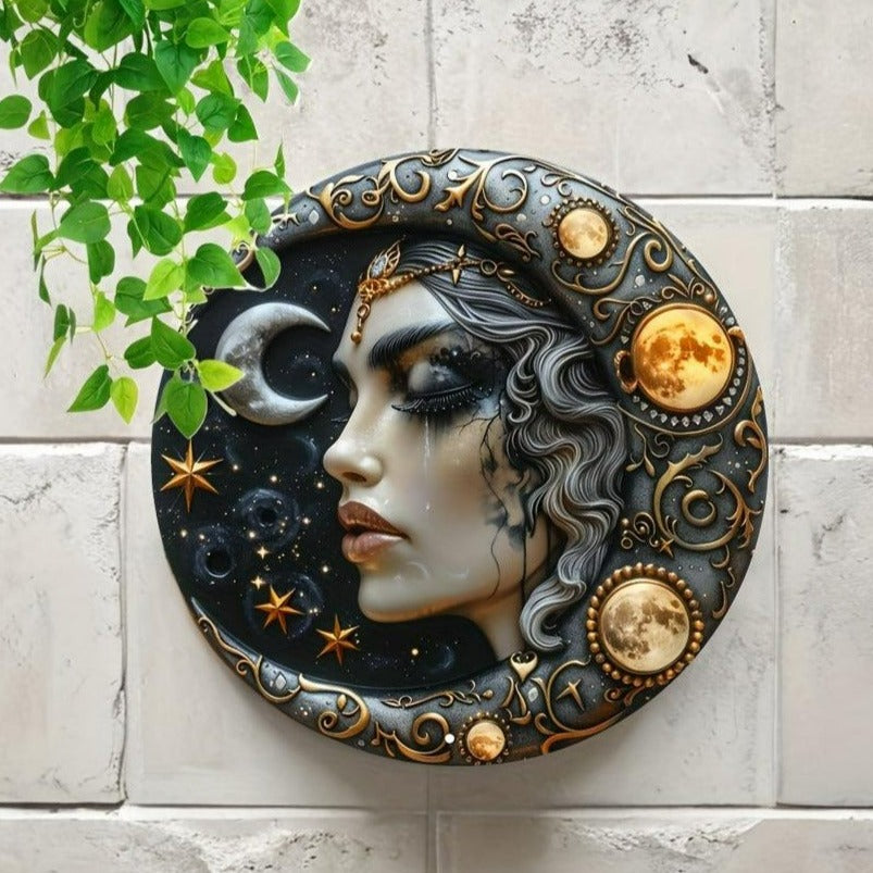 Crescent Moon Goddess Metal Sign Celestial Home Decor-MoonChildWorld