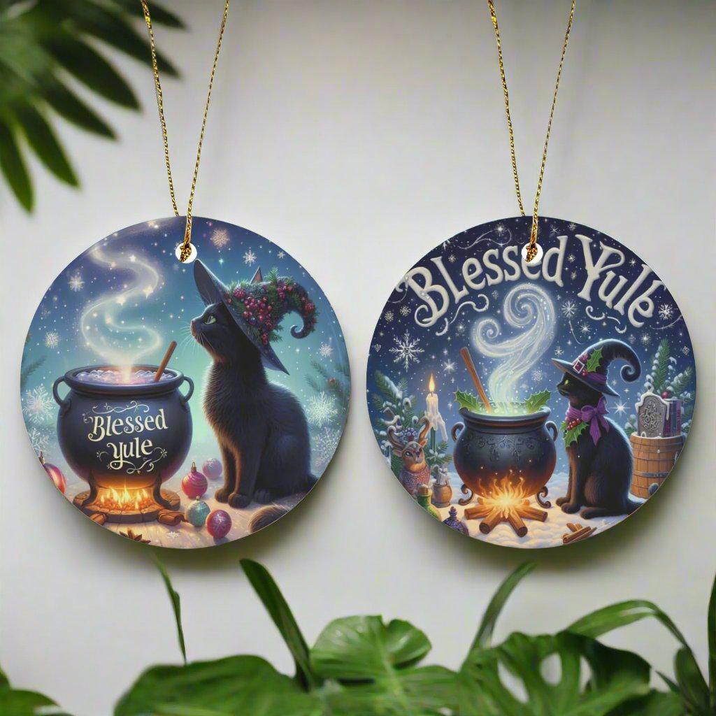 Black cat Ceramic Christmas Ornament for Yule Tree Decorations-MoonChildWorld