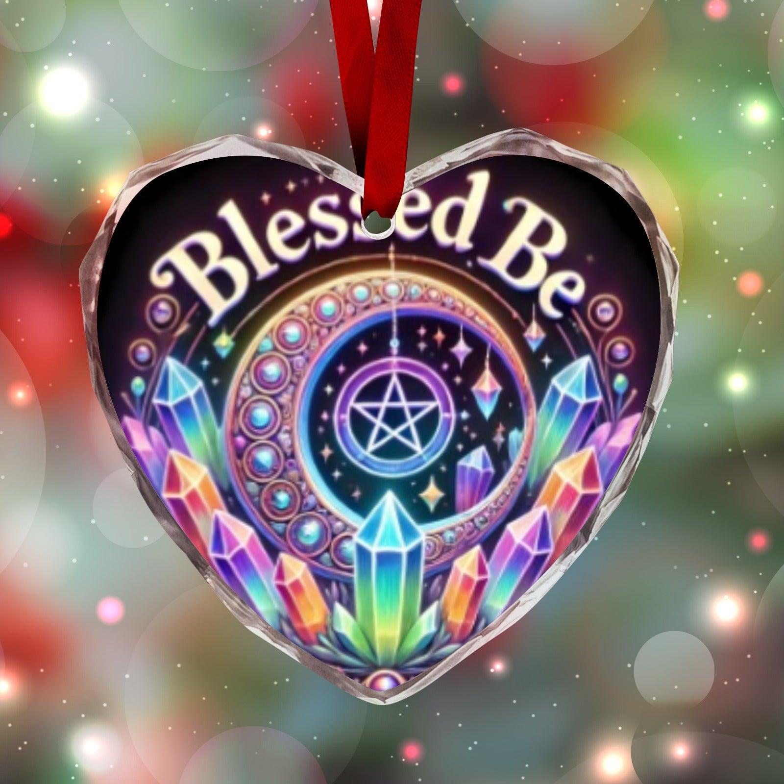 Wicca Pentagram Moon Pagan Christmas Heart-Shaped Crystal Glass Ornament-MoonChildWorld