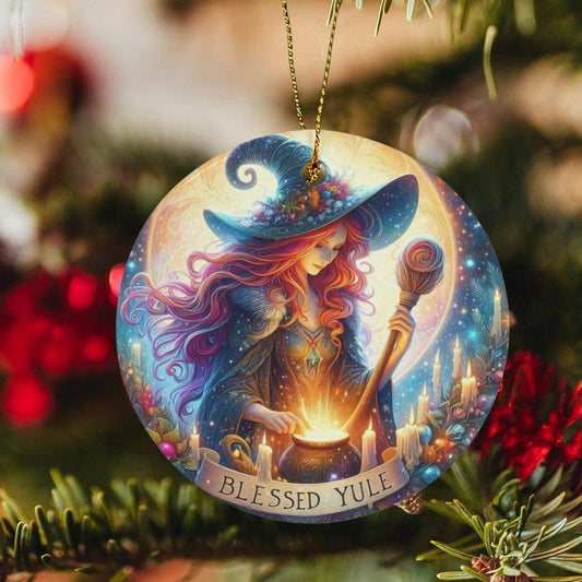 Mystic Witch Ceramic Christmas Ornament for Yule Tree Decorations