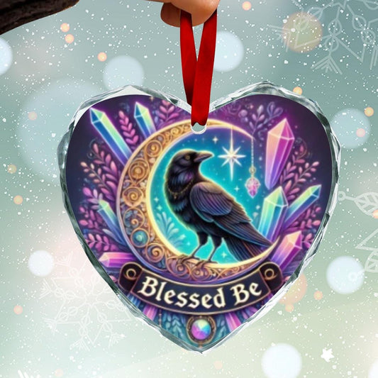 Moon Raven Gothic Crow Witch Christmas Heart-Shaped Crystal Glass Ornament