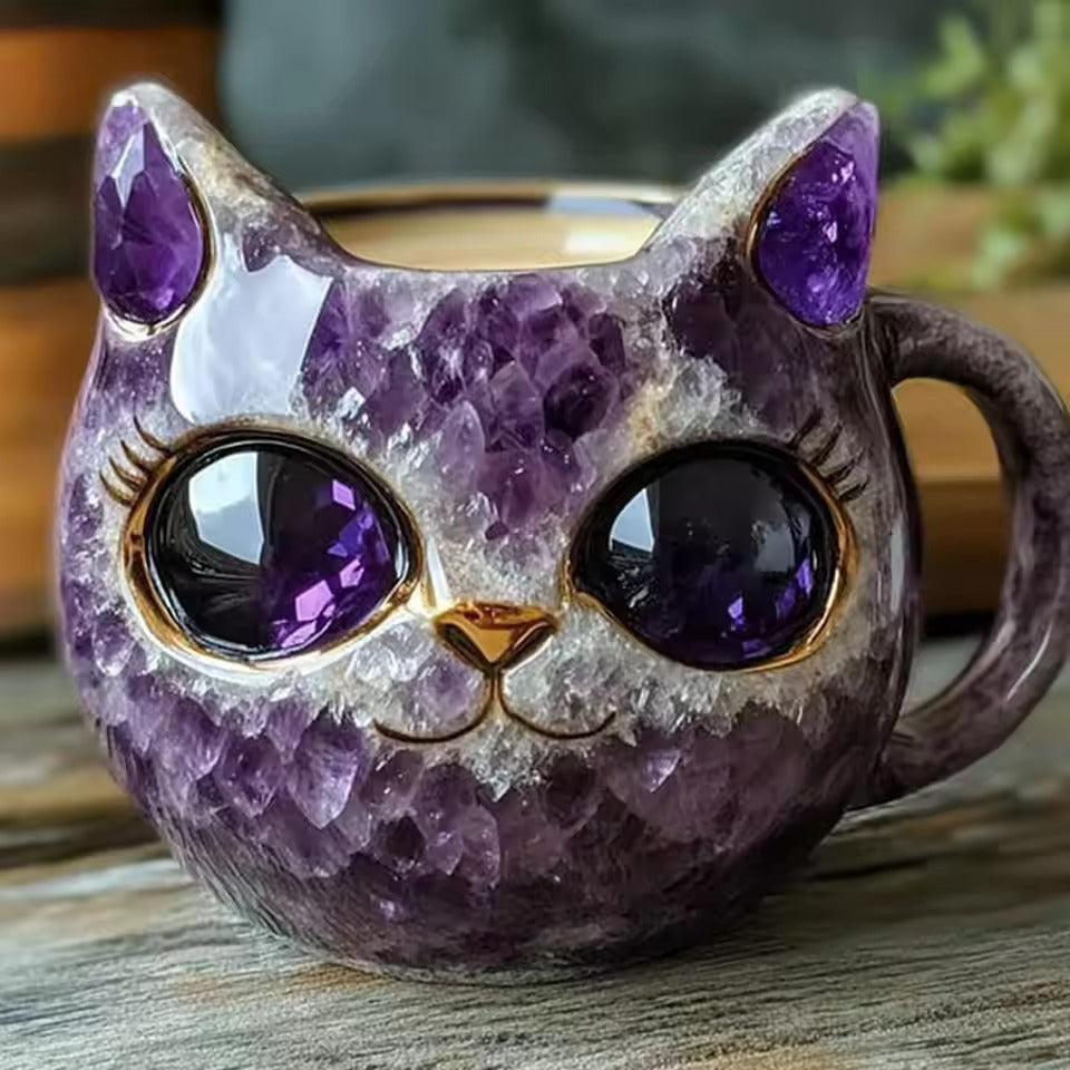 Mineral Crystal Resin Cat Coffee Cup - Creative Cat Lover Coffee Mug - Witchy Cat Mug-MoonChildWorld