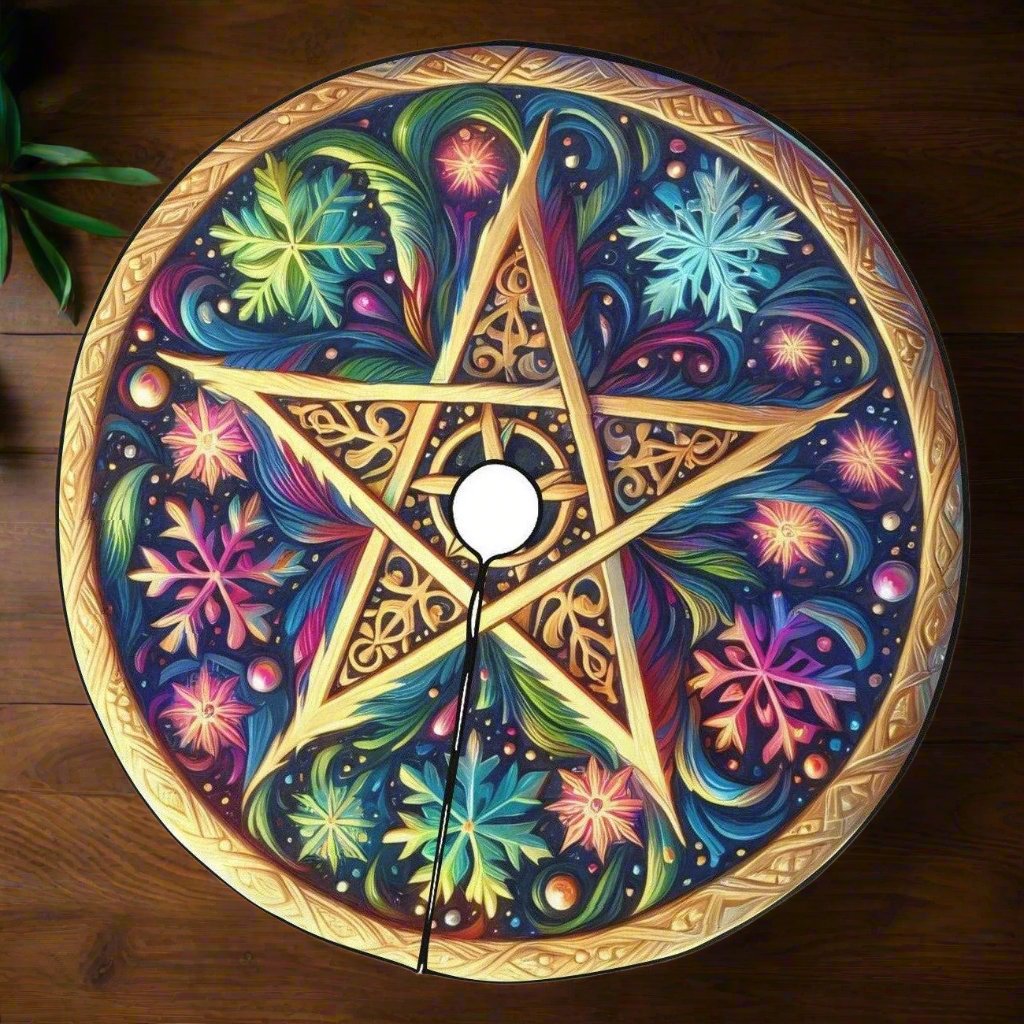 Magic Pentacle Wicca Pagan Christmas Tree Skirt for Yule Decor-MoonChildWorld