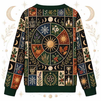 Eight Sabbat Sun Wheel Pagan Cardigan for Women Cauldron Patchwork, back view