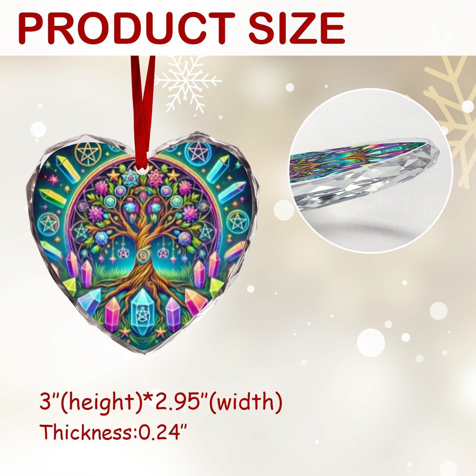 Wicca Pentacle Crystal Tree of life Pagan Yule Heart-Shaped Crystal Glass Ornament-MoonChildWorld