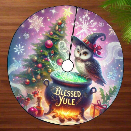 Witchy Owl Christmas Tree Skirt for Yule Decorations