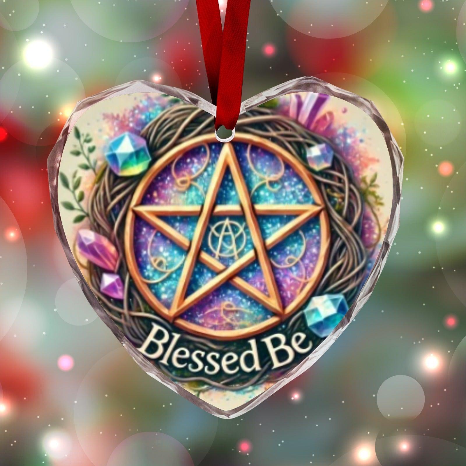 Witchcraft Pentacle Wicca Pagan Yule Heart-Shaped Crystal Glass Ornament-MoonChildWorld