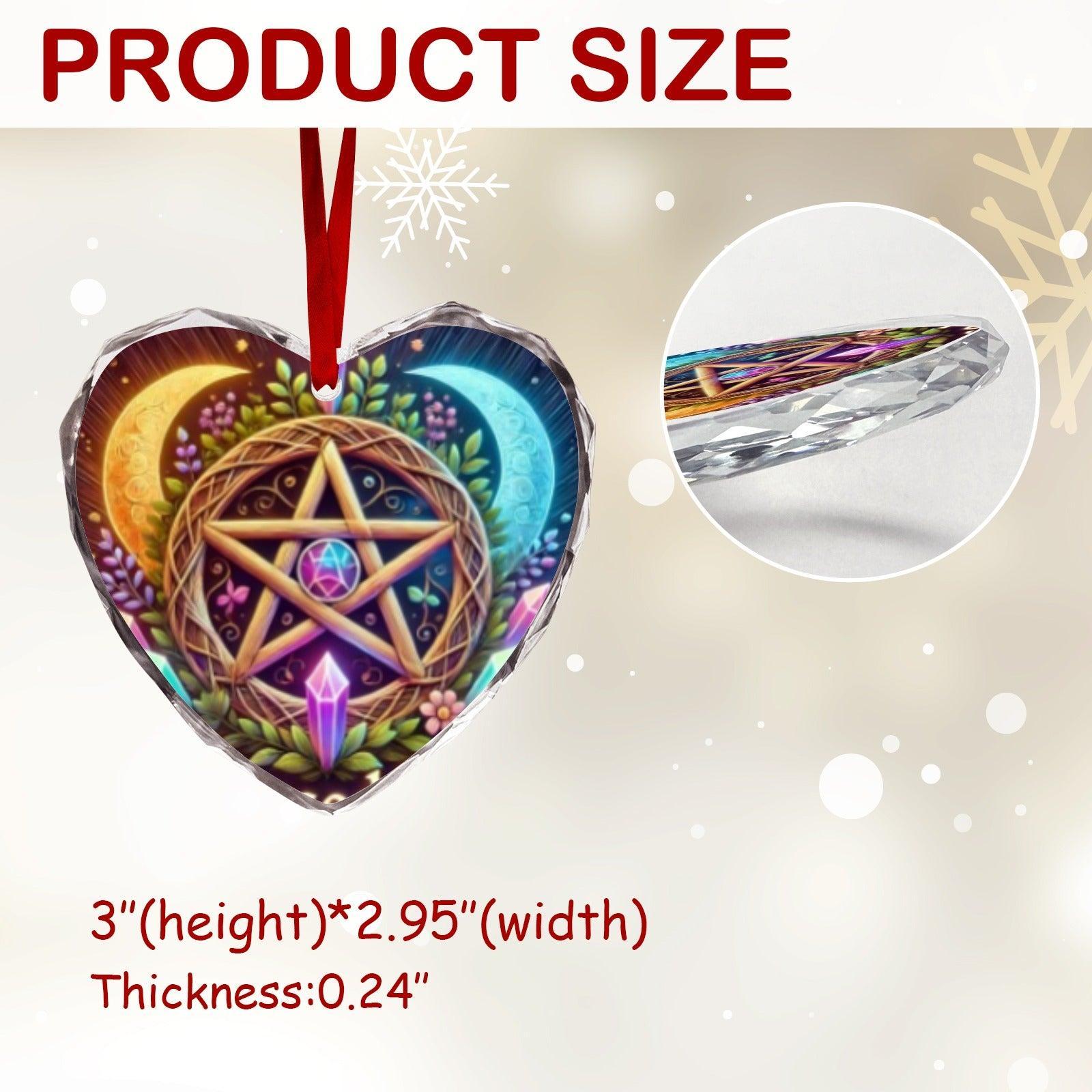 Wicca Magick Pentacle Moon Pagan Yule Heart-Shaped Crystal Glass Ornament-MoonChildWorld