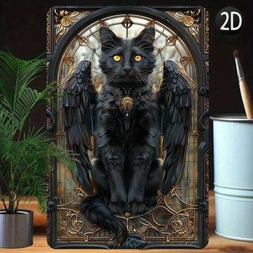 Gothic Winged Cat Wall Art Wicca Black Cat Metal Sign Witchcraft Wall Decor-MoonChildWorld