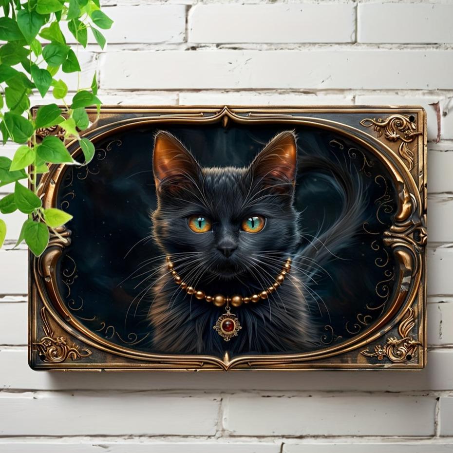 Black Cat Wall Art Occult Cat Metal Sign for Spirit Animal Home Decor-MoonChildWorld