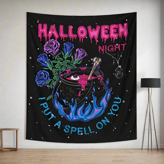 Cauldron Witch Tapestry Halloween Gothic Wall Hanging