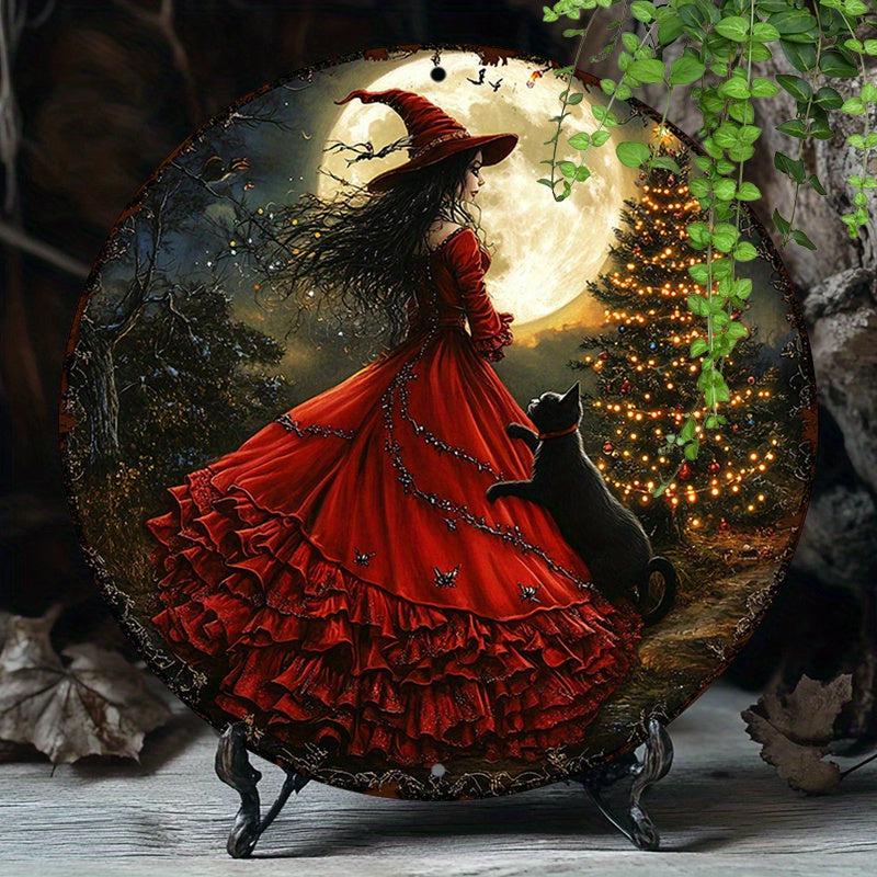 Christmas Witch Wall Art Wiccan Metal Sign for Pagan Yule Home Decorations-MoonChildWorld