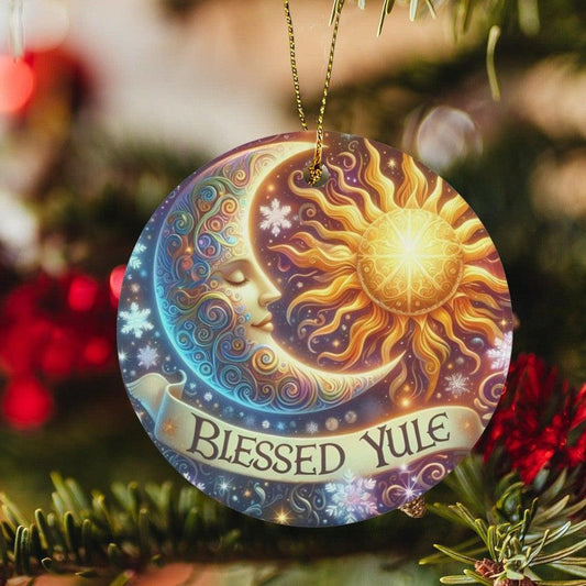 Sun Moon Ceramic Christmas Ornament for Yule Tree Decorations