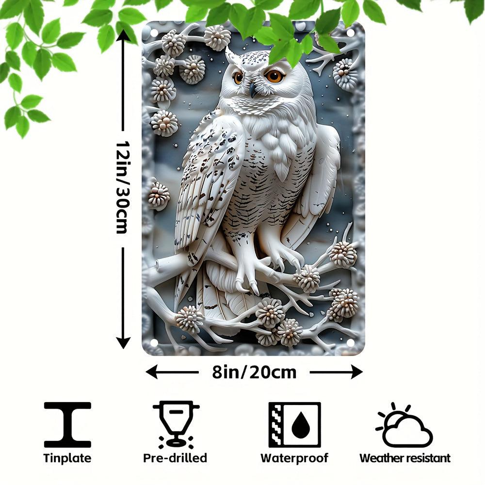 White Owl Wall Sign Snowy Owl Metal Sign for Spirit Animal Home Decor-MoonChildWorld