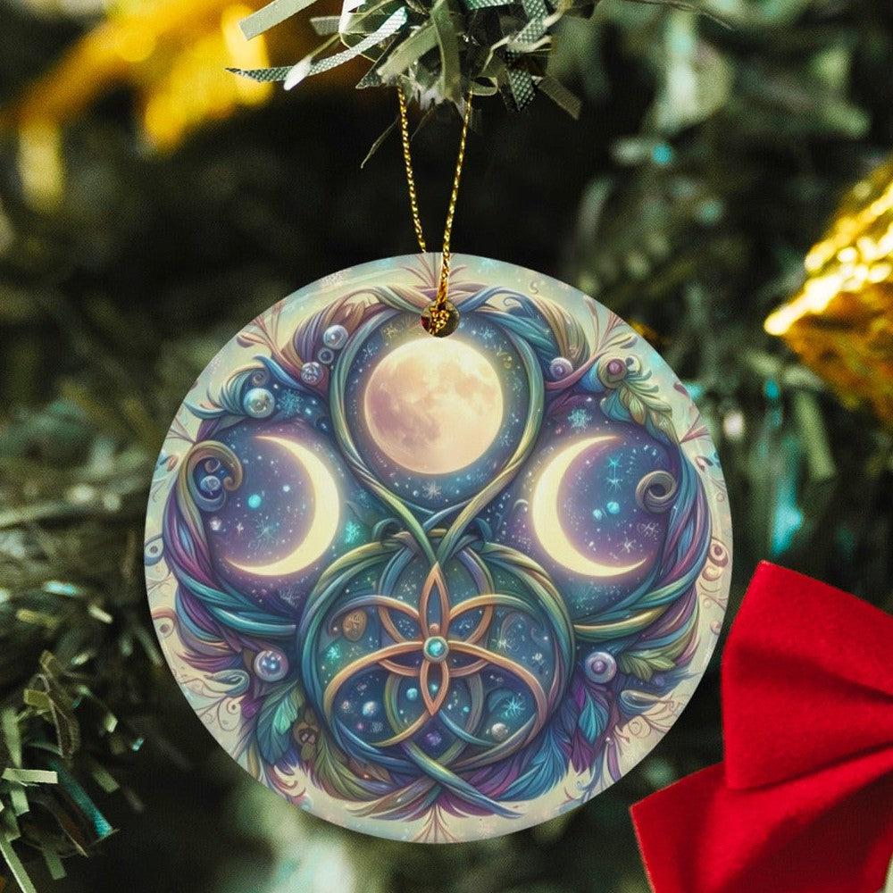 Triple moon Ceramic Christmas Ornament for Yule Tree Decorations-MoonChildWorld