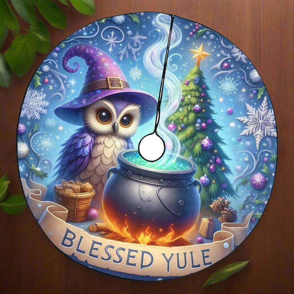 Witchy Owl Christmas Tree Skirt for Yule Decorations-MoonChildWorld