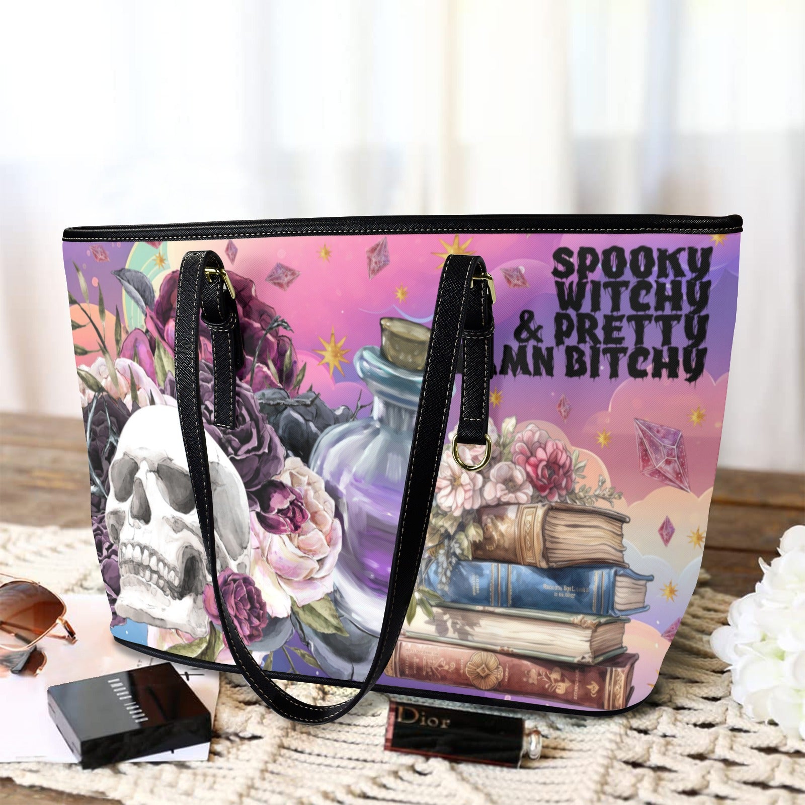 Spooky Witch Skull Gothic Tote Bag-MoonChildWorld