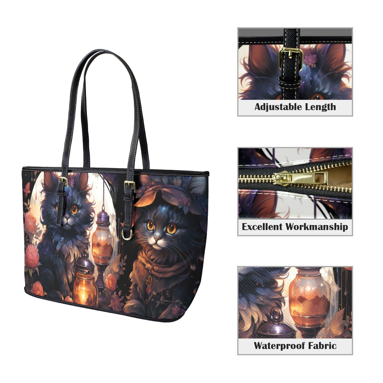 Black Cat Gothic Tote Bag-MoonChildWorld